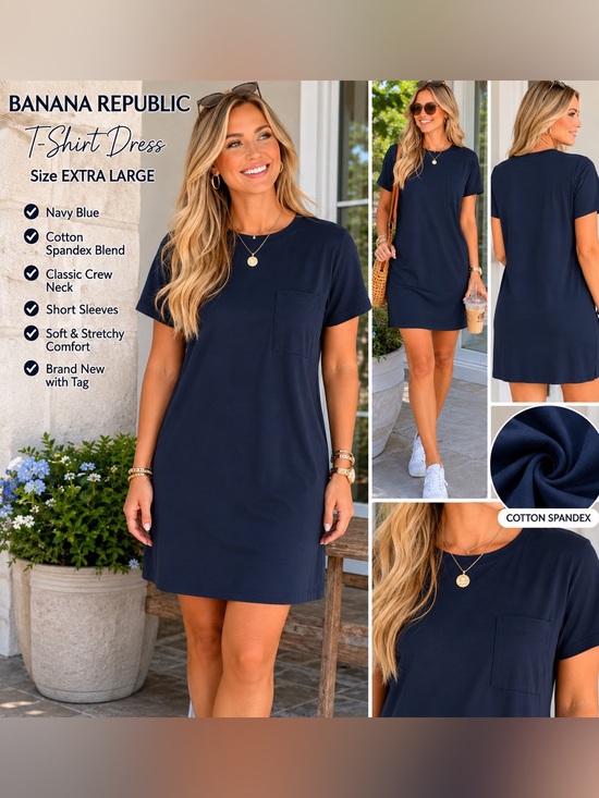 Banana Republic Dresses & Skirts - Banana Republic Navy T-Shirt Dress XL NWT | Cotton Spandex Blend